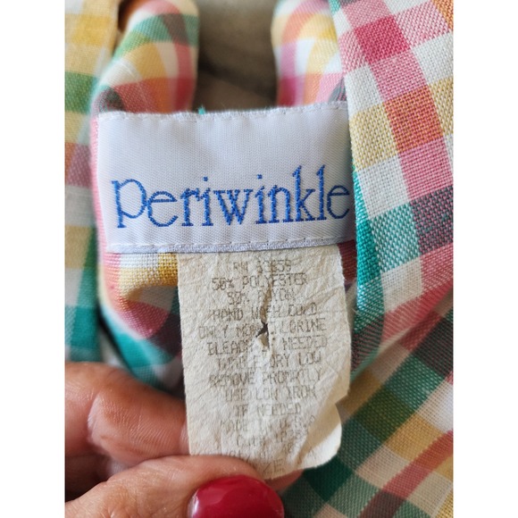 Vintage 80s Periwinkle Plaid Midi Dress Belted Career Cottagecore USA‎ - Picture 8 of 10